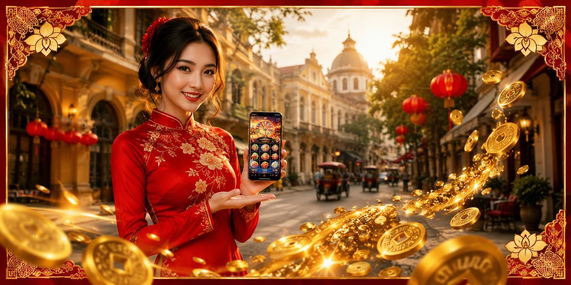 Người chơi Hà Nội mặc áo dài trải nghiệm trò chơi slot trực tuyến